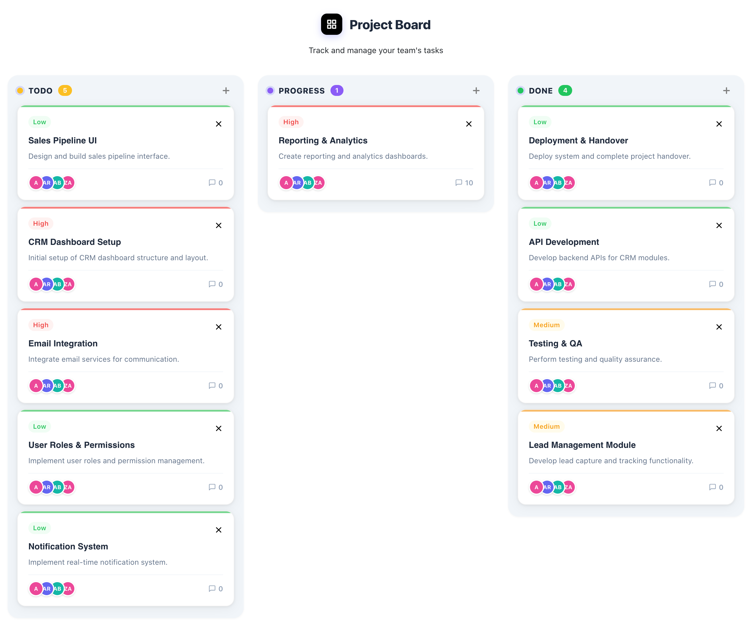 Project Management System - React, Laravel, Node.js, Java