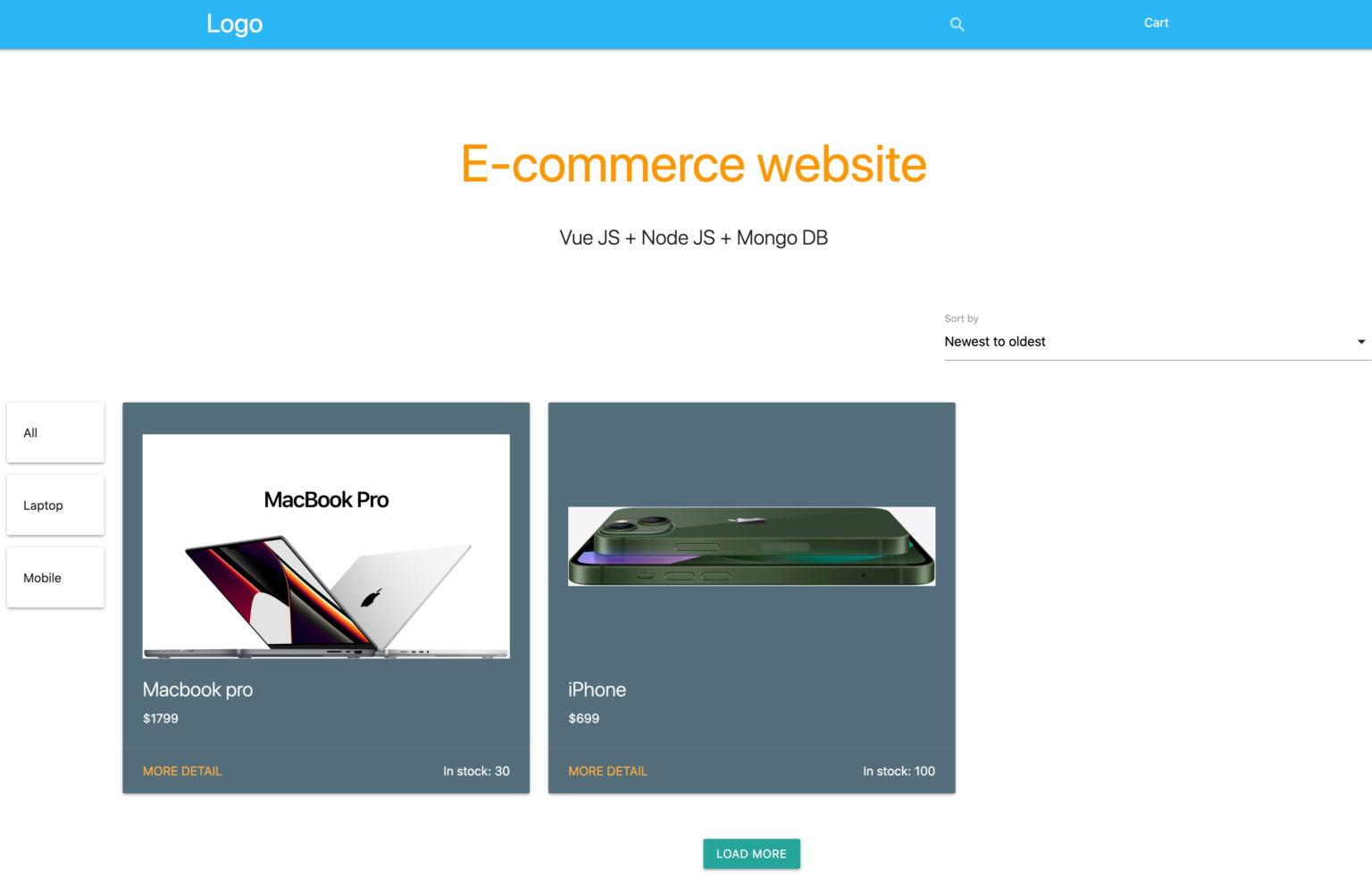 Ecommerce website in MEVN stack
