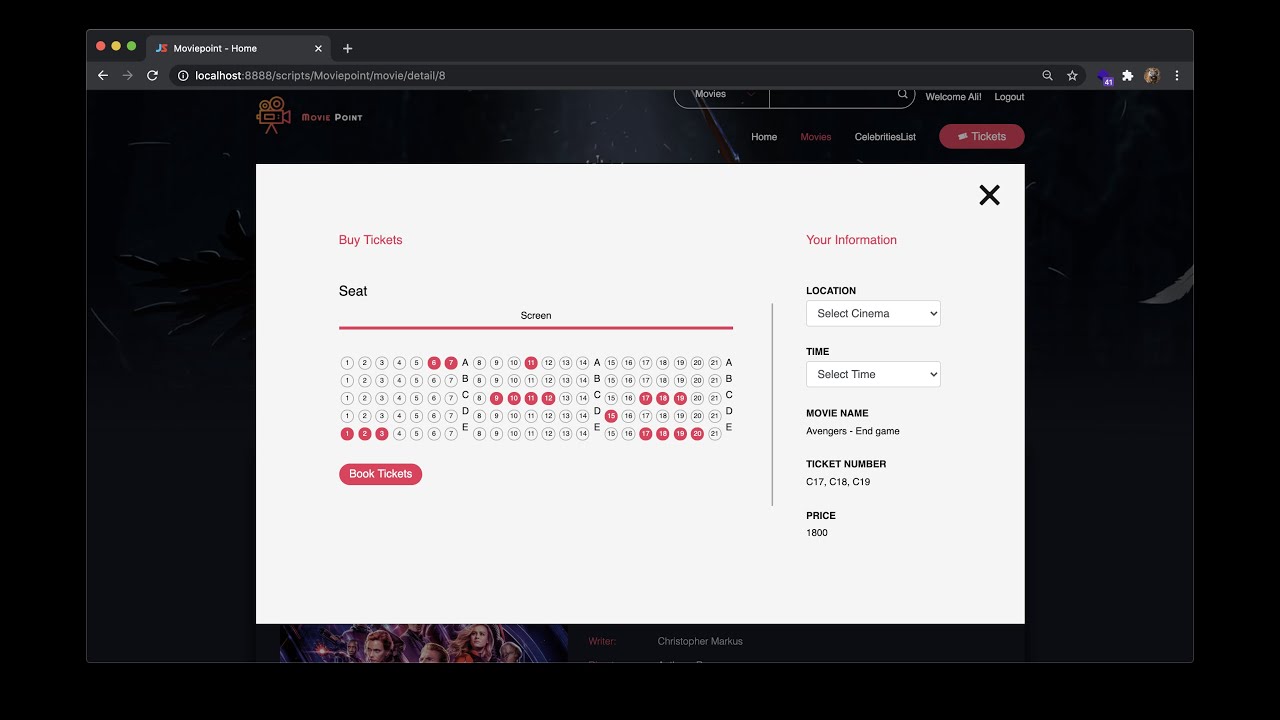 Movie Ticket Booking System - PHP, MySQL, MVC